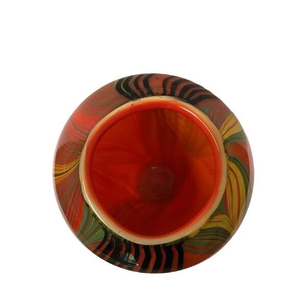 Vintage Murano Style orange art glass swirl 8 inch glass vase - Picture 3 of 7